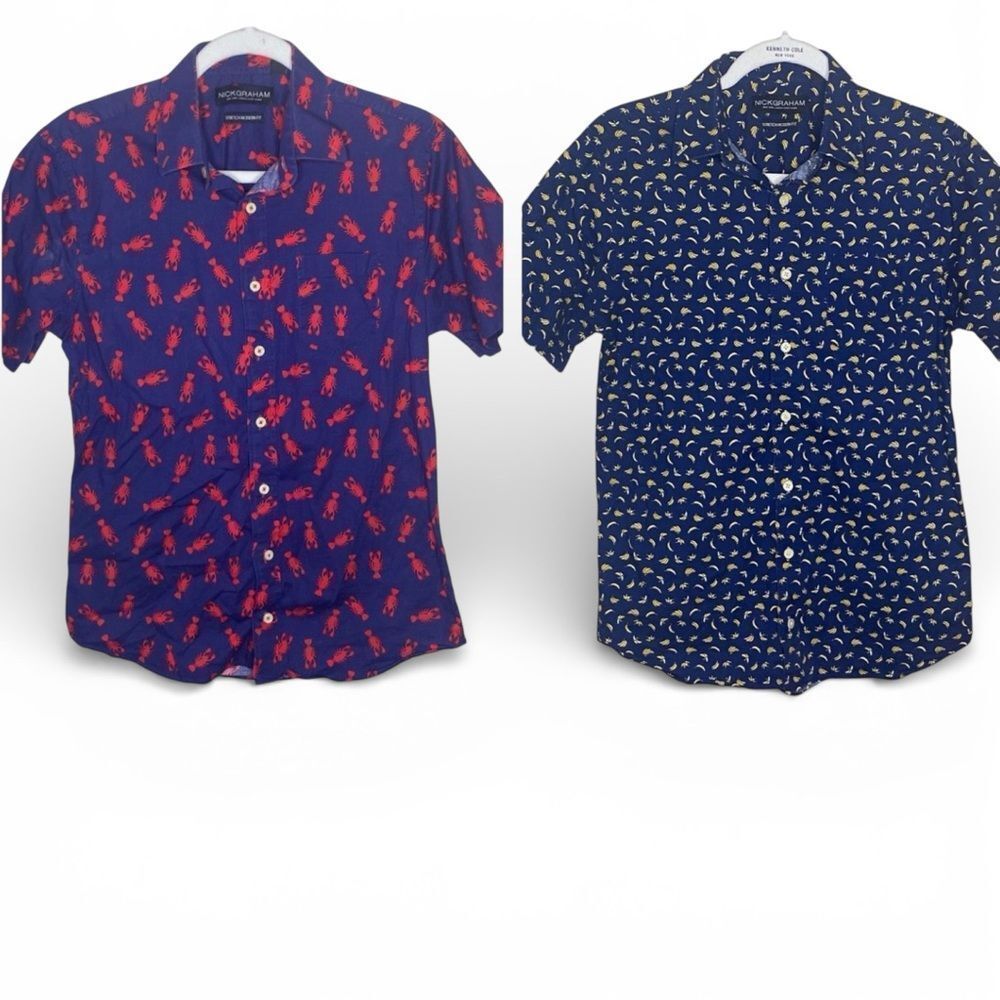 Nick Graham Men’s Sz Sm Over Lobster And Banana Print Cotton Button Down Shirts